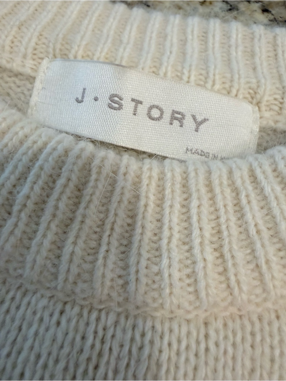 J. Story cream knit sweater white navy floral pom poms SZ M - Picture 6 of 12